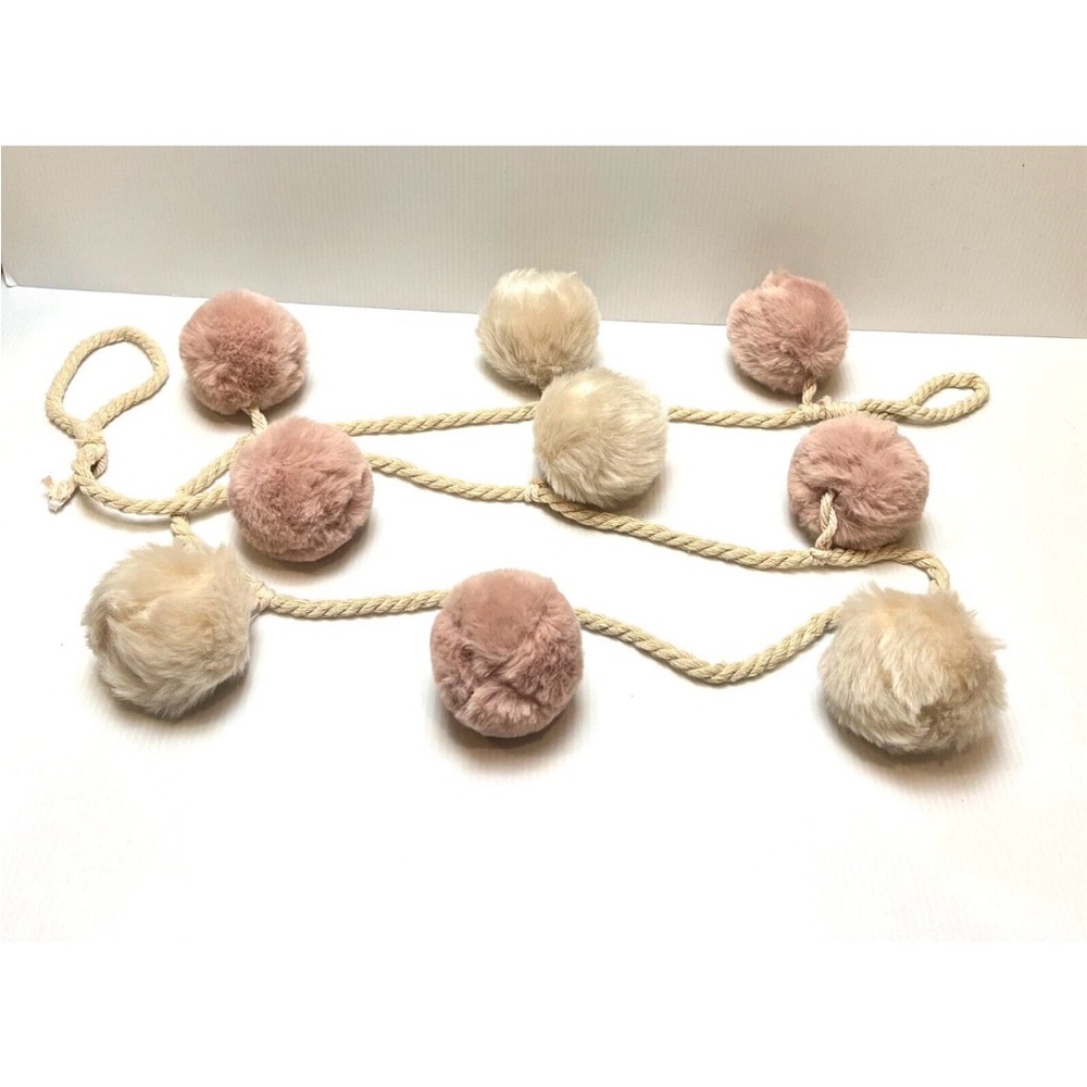 Pink and Beige Fluffy Fuzzy Fur Pom Pom Garland - 6FT - Hobby Lobby